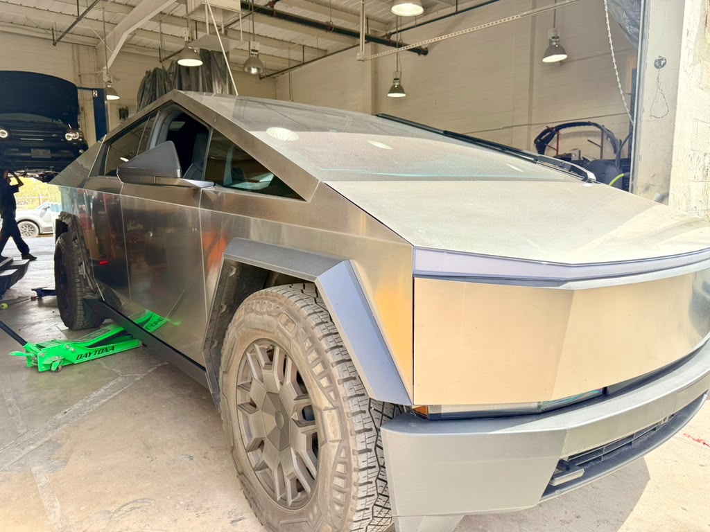 Tesla Cybertruck rear body and bumper repair at Universal Motorcars collision center in Las Vegas