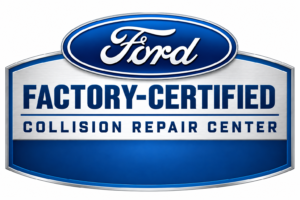 Ford Factory-Certified Collision Repair Center badge at Universal Motorcars in Las Vegas