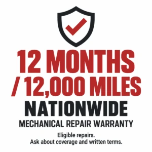 North American Warranty: 12 months or 12,000 miles on eligible mechanical repairs. Ask about coverage and written terms.